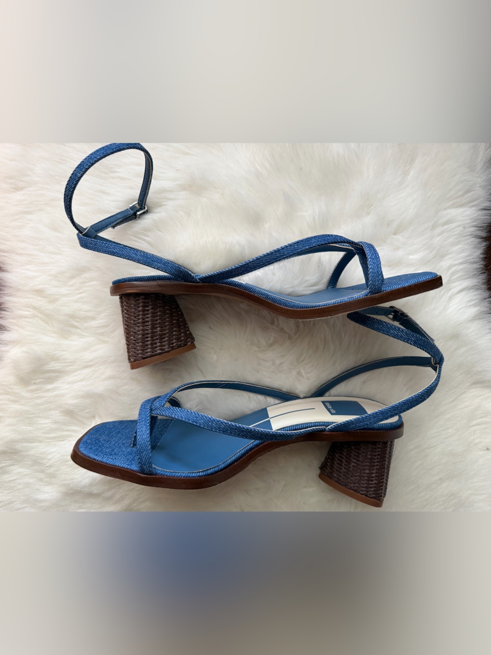New! Dolce Vita Denim Blue Strappy Block Heel Sandals
